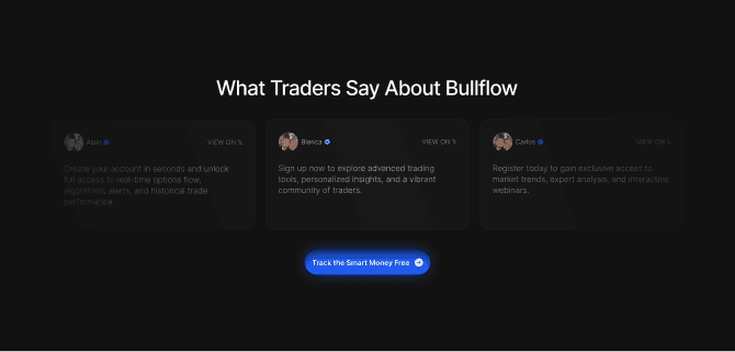Bullflow testimonials section showing the tweet components