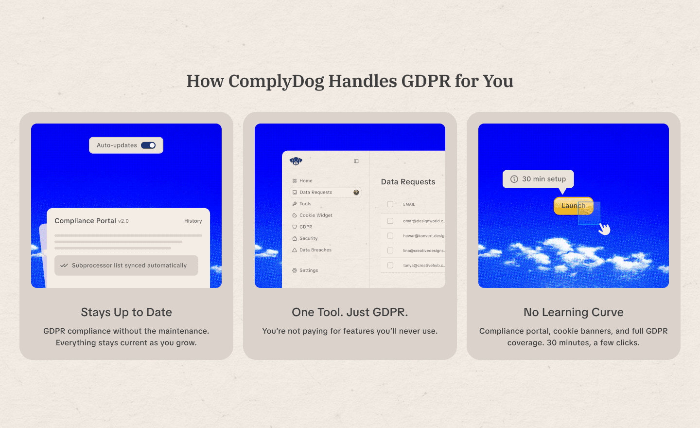 ComplyDog website benefits section design