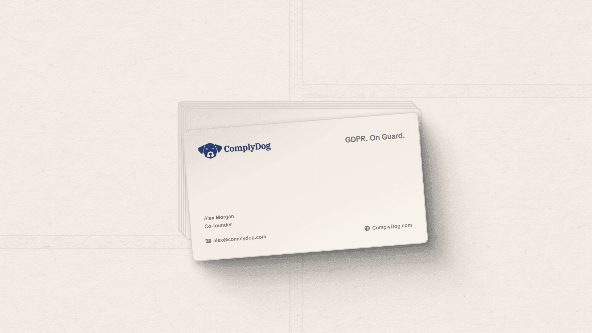 ComplyDog logo on a custom business card mockup