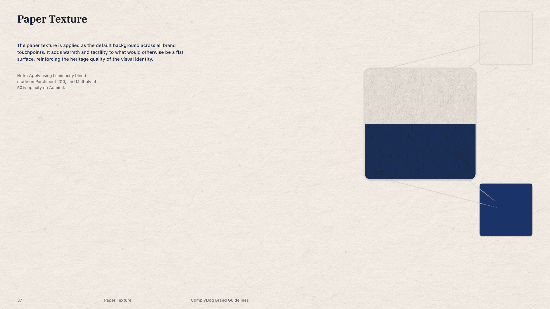 ComplyDog's paper texture used as background to give the brand more depth