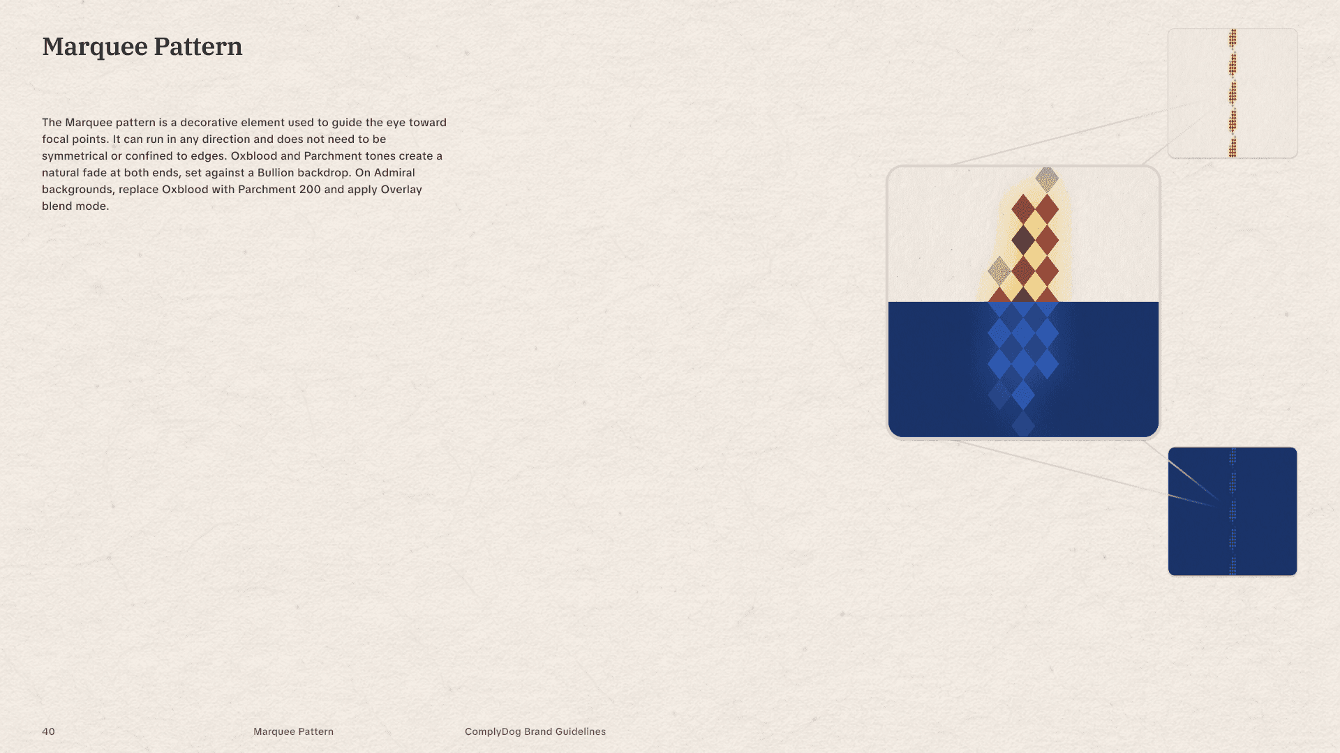 ComplyDog's marquee patterns used to guide the eye and create visual interest while also giving the brand a unique and recognizable look. 