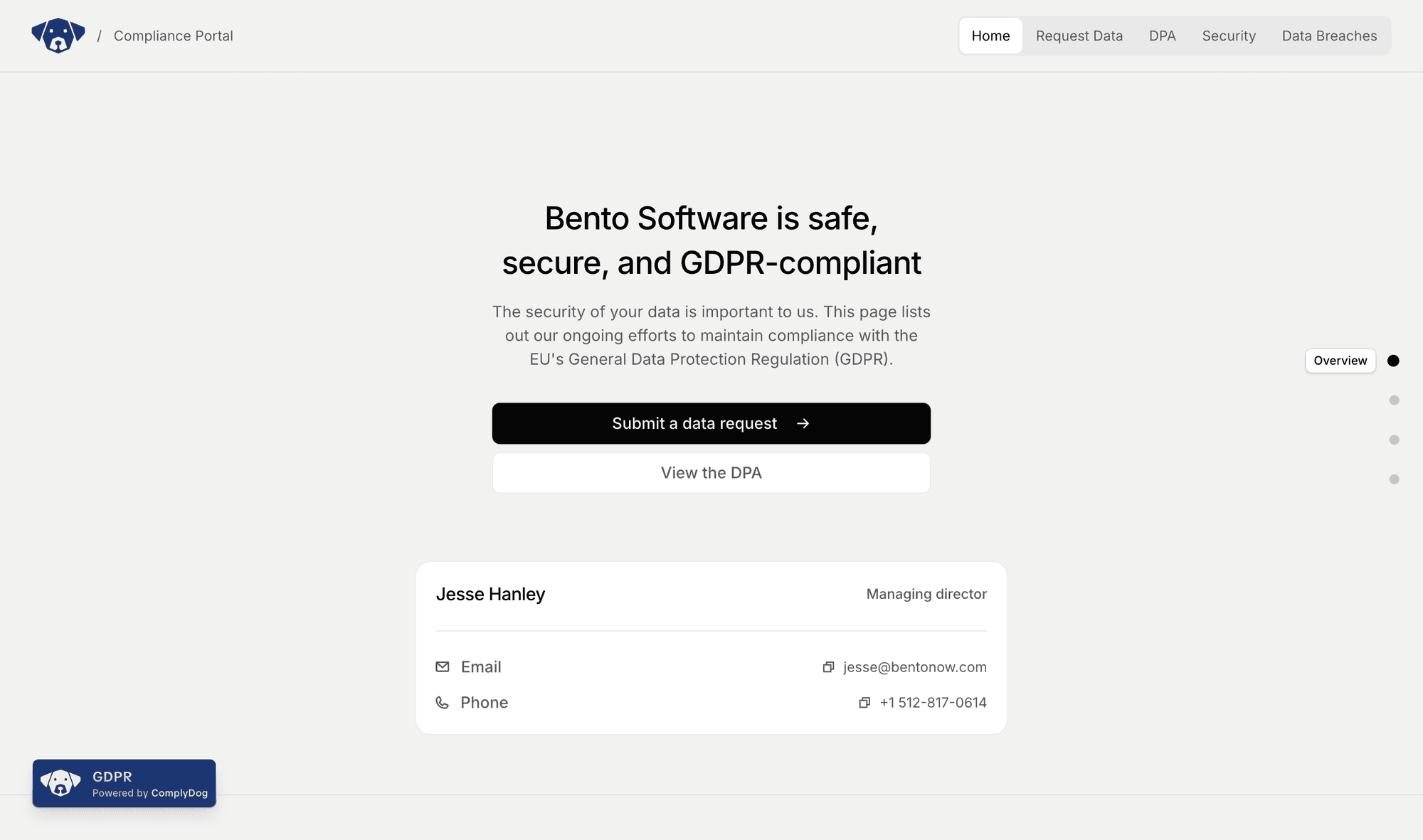 ComplyDog customer portal on a customer's own domain