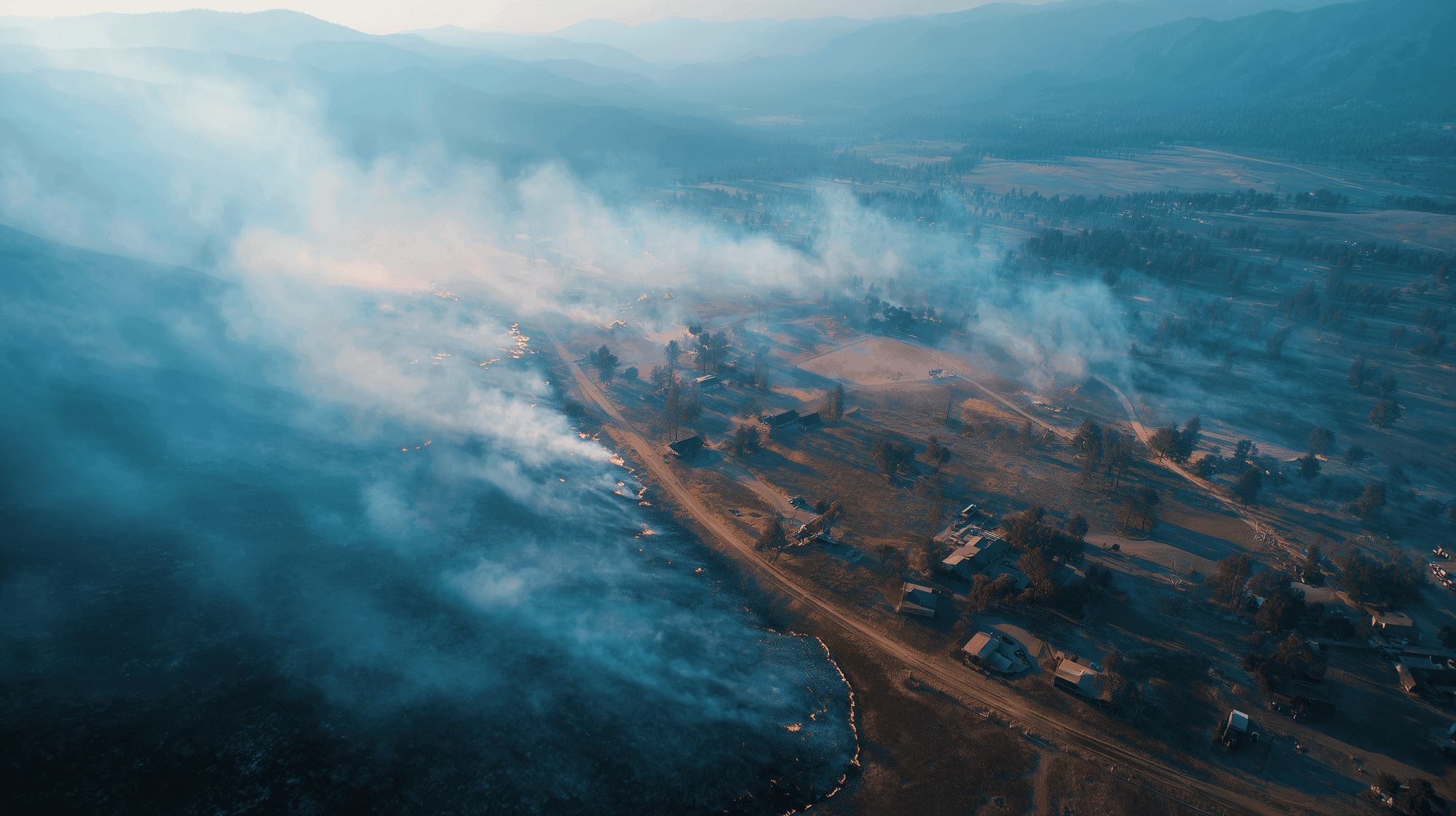 DroneBundle imagery, overhead drone perspective. Fire scene.