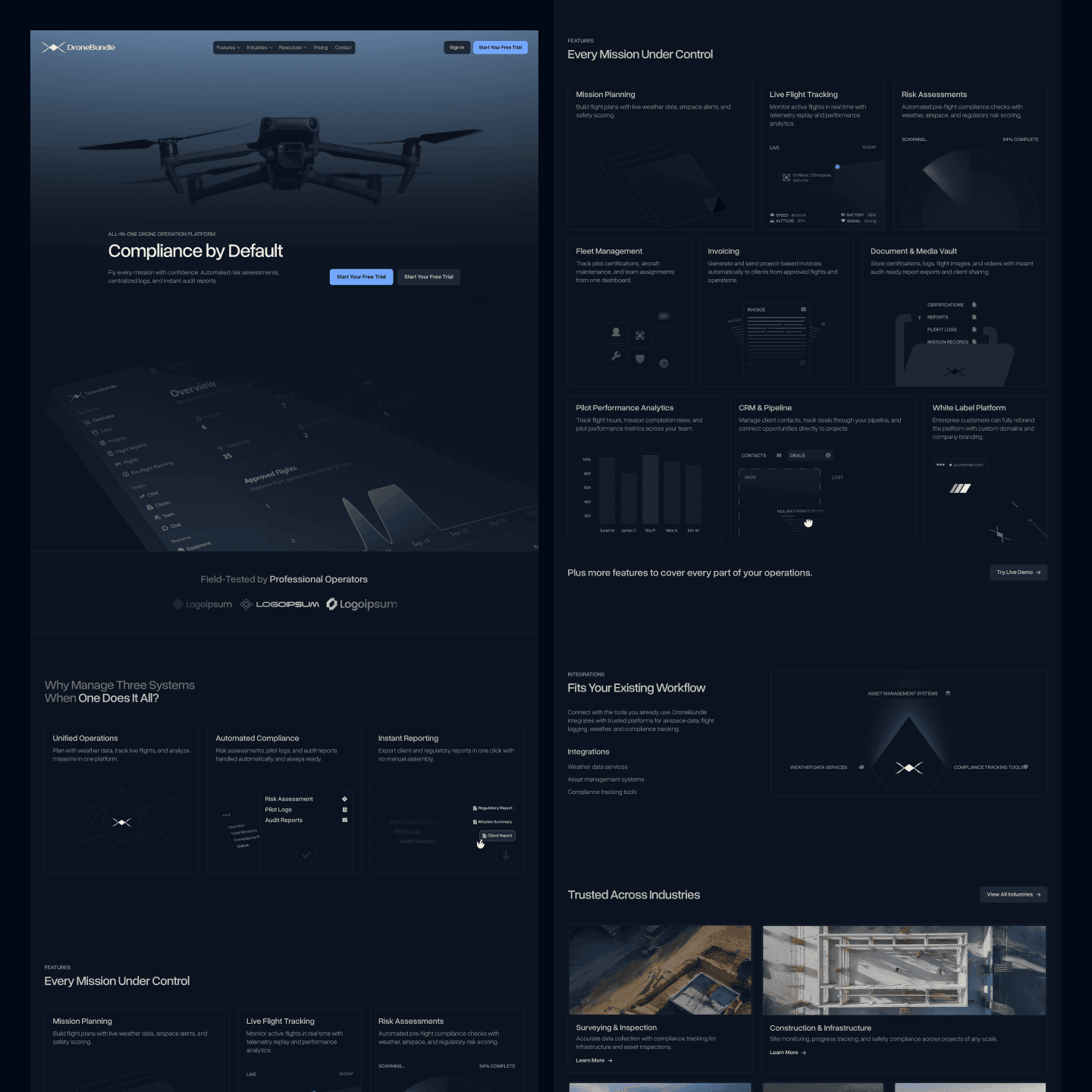 Pricing and final sections of the DroneBundle landing page