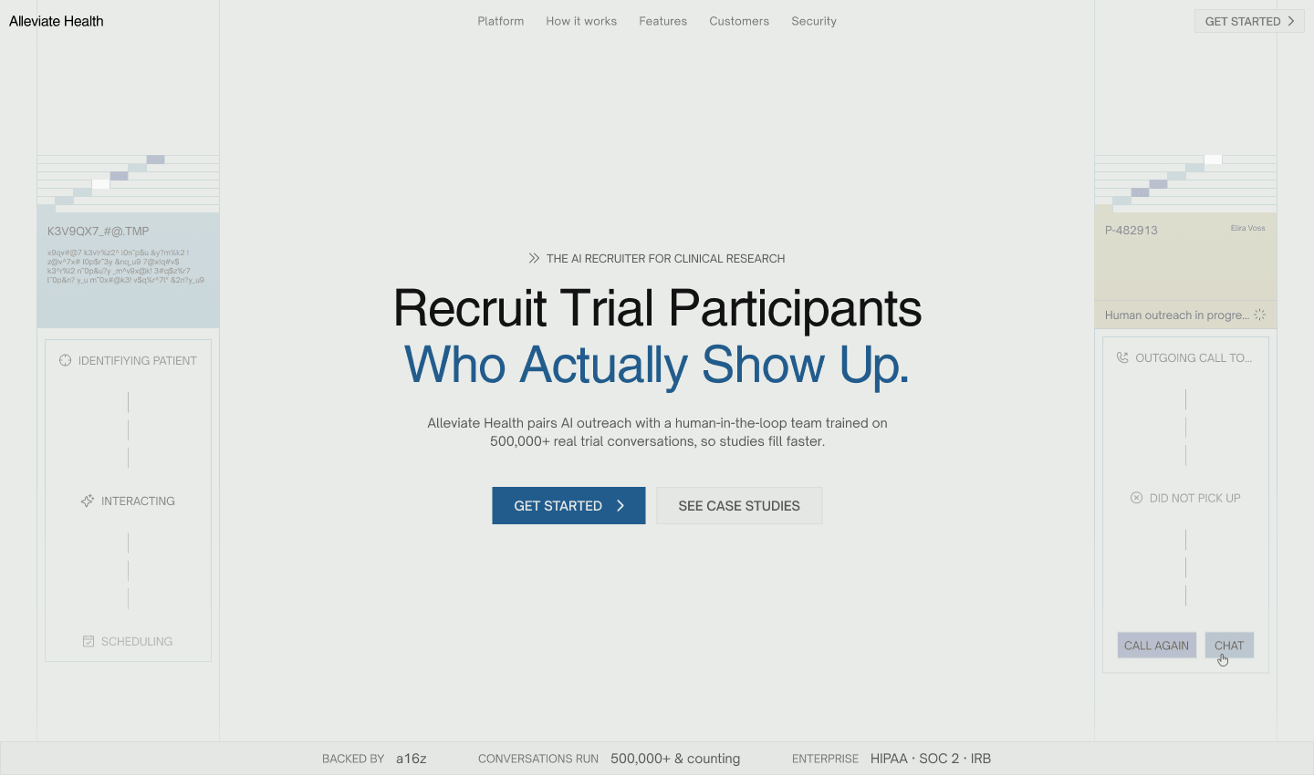 Alleviate Health: Rebrand and website for an a16z-backed clinical trials platform. $4.3M seed.