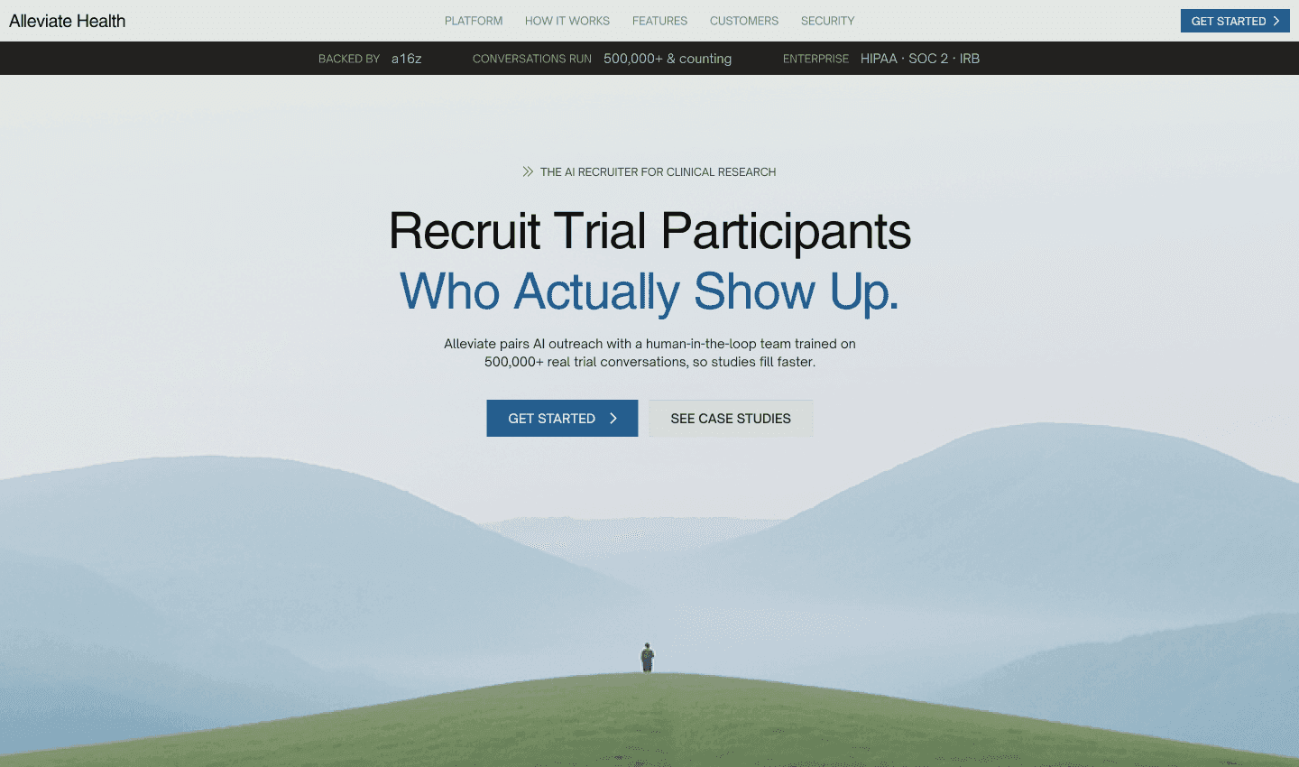 Alleviate Health website hero section, third view